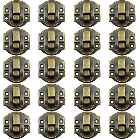 20 Pièces Fermoirs pour Boite en Bois, Rétro Loquet de Fermeture Malle et Coffre, 27x29mm, Fermeture Verticale, pour Boîte à Bijoux,Coffrets,Valises (1/5)