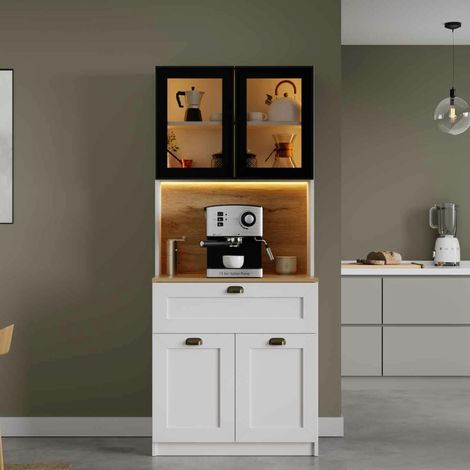 Vaisselier de cuisine à LED 4 portes décor blanc et noir AURA (1/5)