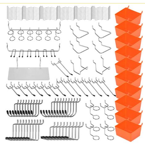 Assortiment crochets pegboard 142 pièces avec boîte à plaques (1/4)