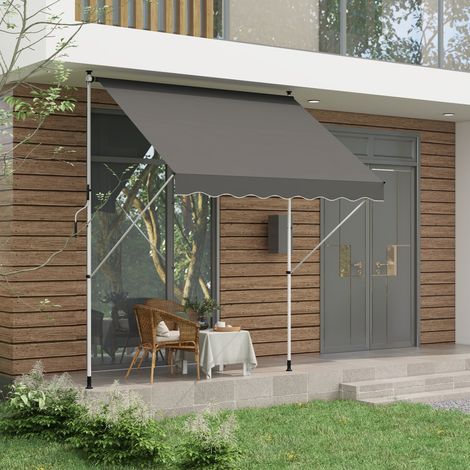 Tenda da sole retrattile manuale 300x150x170-280 cm con altezza regolabile, manovella e protezione solare per terrazzo, grigia