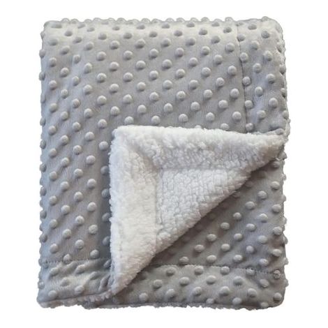 Couverture Sherpa confortable, douce et chaude pour bébés et jeunes enfants, toutes saisons, pour le berceau, la poussette, pour garçons, 75 cm x 100 cm - Pois, gris clair