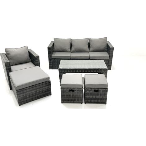 Fimous Salon de jardin Ensemble de canapés en rotin avec Table basse Fauteuil 3 Tabourets Gris foncé mixte (1/5)