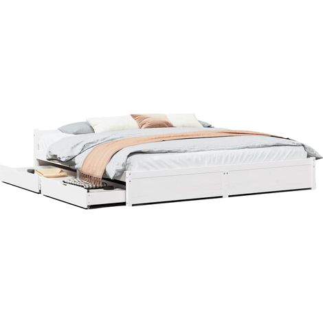 Lit double Lit adulte Cadre de lit sans matelas blanc 160x200 cm bois de pin massif