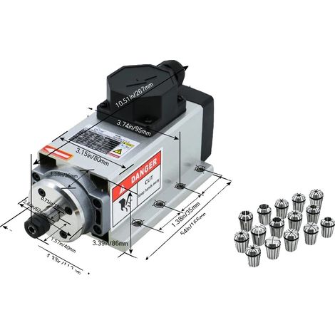 Moteur de broche CNC, 24000 RPM, Système de refroidissement à air, 2.2KW Boîte de terminal (1/2)