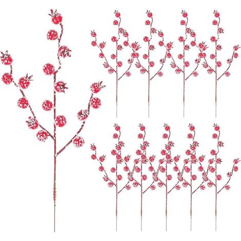 Lot de 10 Piquets de Baies Rouges de Noël en Écume, Décoration Artificielle pour Compositions Festives et Mariage, Accessoires Décoratifs Rouge Éclatant (1/5)