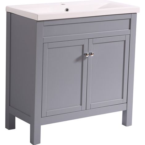Bathroom Grey Vanity Sink Unit Basin Free Standing Storage 800mm (1/5)