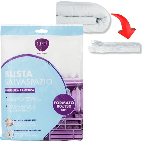 Busta salvaspazio 80x130 cm per piumini e coperte doppia chiusura ermetica compatibile aspirapolvere atossica anallergica