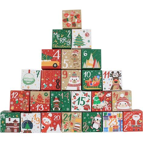 Boîtes de calendrier de l'Avent vides - Décoration festive - Boîtes avec numéros pour compte à rebours de Noël - Pour biscuits, chocolats, bonbons, friandises (1/5)