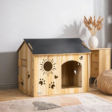 Maison chien bois avec ouvertures ventilation 69 x 50 x 58,5 cm (1/5)