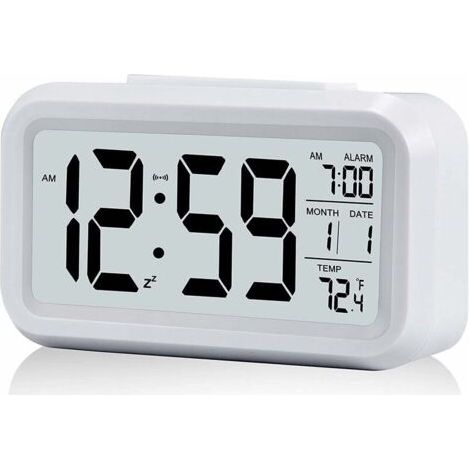 Digitaler Wecker, Digitaluhr, batteriebetrieben, geräuschloser Wecker für Kinder und Erwachsene, große LED-Anzeige, Temperaturkalender (weiß) (1/5)