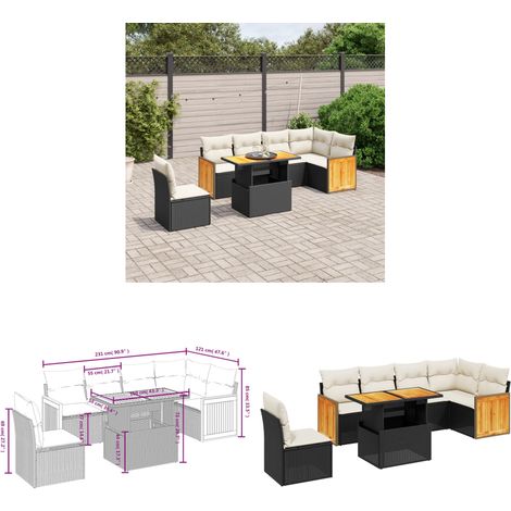 Salon de jardin 7 pcs avec coussins noir résine tressée - Ensemble Salon De Jardin - Mobilier Extérieur - Résine Tressée - Rotin Synthétique - Table Extensible - Home & Living (1/3)
