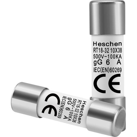 Ceramic Cylindrical Tube Fuse Link, RT18-32 (RO15), 1038mm, 6A 500V, Pack of 20 (1/5)