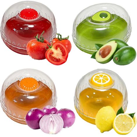 4PCS Boîtes De Stockage De Fruits Et Légumes, Boîtes De Conservation Réutilisables En Plastique Réfrigérateur, Oignons, Avocat, Tomates Et Citron, Couvercle En (1/5)
