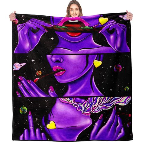 HOLAVIDA Coperta in Flanella con Motivo, Nero-Viola, 127x152cm (1/5)