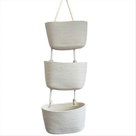 Panier de rangement mural suspendu à trois niveaux en tissu -3 (1/4)