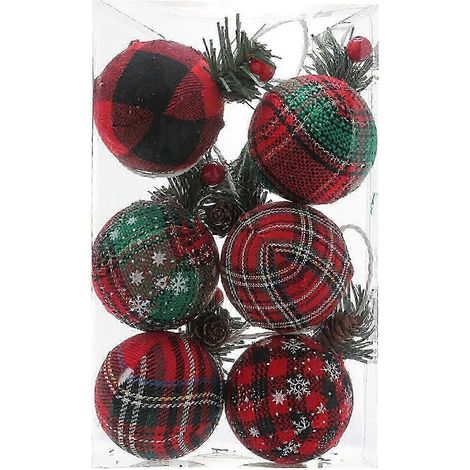 Boule de Noël multicolore avec pendentif 5 cm en lin, boîte en forme de cône, accessoires et décorations pour sapin de Noël. (1/5)