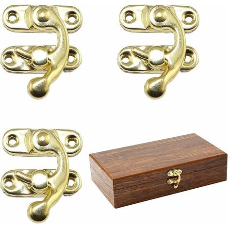 Lot de 3 loquets à Crochet Style rétro en métal Vieilli Fermeture Rapide décorative pour boîte en Bois, Coffret à Bijoux, Caisse à vin, avec vis (1/5)