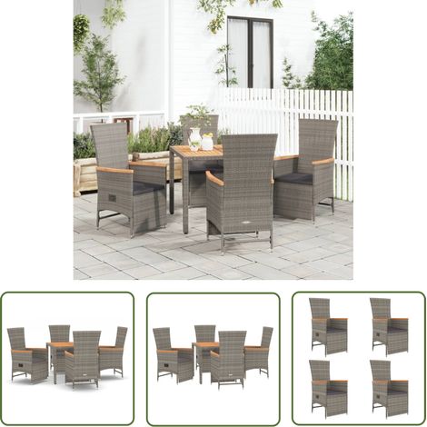 The Living Store 5-tlg. Garten-Essgruppe mit Kissen Grau Poly Rattan - Garten Möbel - Gartenset - Essgruppe - Outdoor Möbel - Lounge Set (1/5)