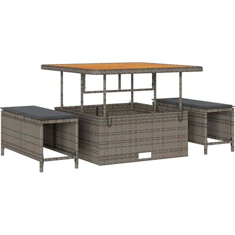 Maison Exclusive - Garten Essgruppe Grau Poly-Rattan
