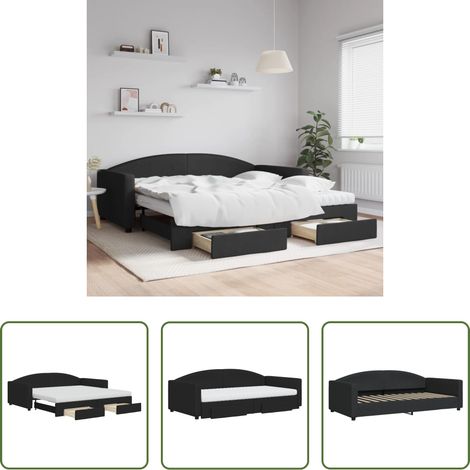 vidaXL Doppelbett - Tagesbett Ausziehbar mit Schubladen Schwarz 100x200 cm Stoff (1/5)