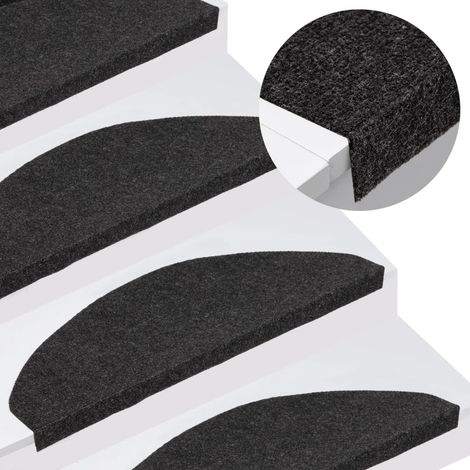 Tapis d'escalier autocollants 15 pcs,Marchettes d'escalier,Protections d'escalier 65x22,5x3,5 cm Noir DVNEI642145 (1/5)