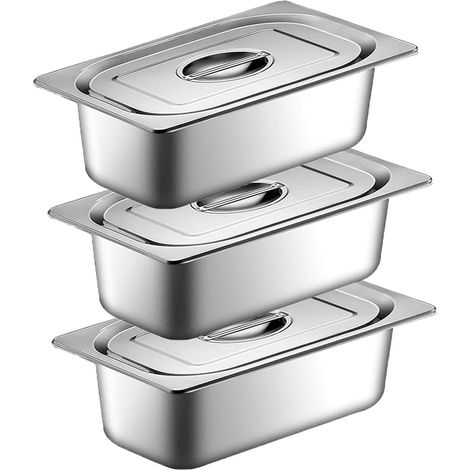 Set mit 3 Panierschalen aus Edelstahl (32,5 × 17,5 × 6,5 cm) mit Deckel für Fleisch/Fisch
