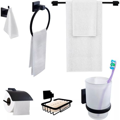Accessori Bagno Moderni Appendini Parete Cromati Dorati Neri Design 6 pezzi Nero Matt (1/5)