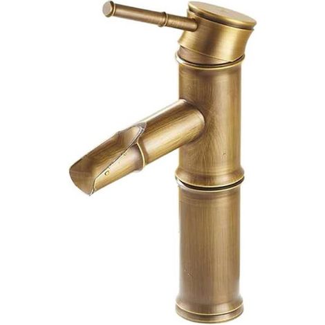 Bathroom sink faucet, antique bamboo-style sink mixer, single-lever hot and cold water tap (color: bronze) (1/5)
