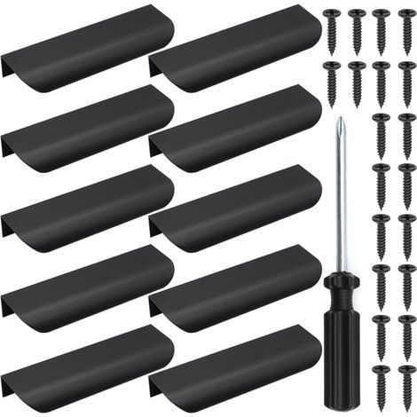 10 Pièces Poignee de Meuble Invisible 120mm Poignée Tiroir Plate avec 20×Vis et Tournevis Poignee Armoire Noire Convient aux Armoires,Tiroirs(Alliage D'aluminium) (1/5)
