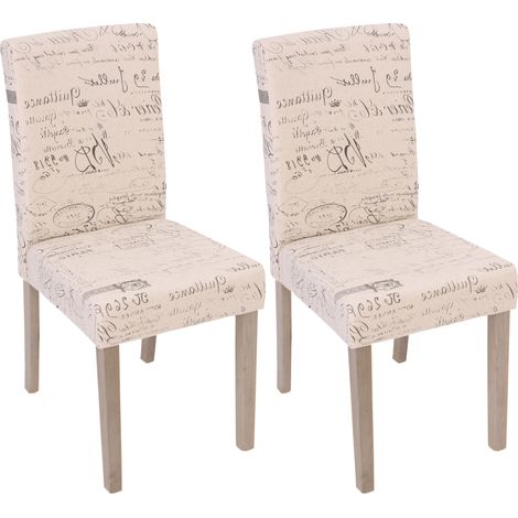 [JAMAIS UTILISÉ] Lot de 2 chaises de séjour Littau, fauteuil, tissu avec écriture, crème, aspect chaîne des pieds