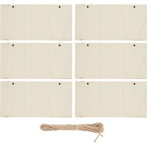 Plaque rectangulaire en bois vierge, 6 pièces, décorative, bricolage, panneau en bois inachevé avec trous pour café (1/4)