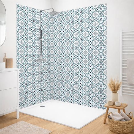 Lot de 2 panneaux de douche en aluminium (90x220 & 120x220 cm) + profilés blanc - Yazir - Bleu (1/5)