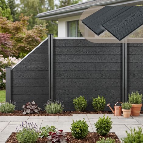WPC Gartenzaun mit Schrägelement 183x799 cm grau [neu.holz] (1/5)