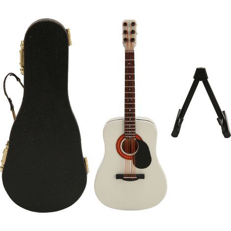 Mini Guitare en Bois Blanc 5,1 cm Modèle Détaillé pour Décoration d'Étagère ou Vitrine (1/5)