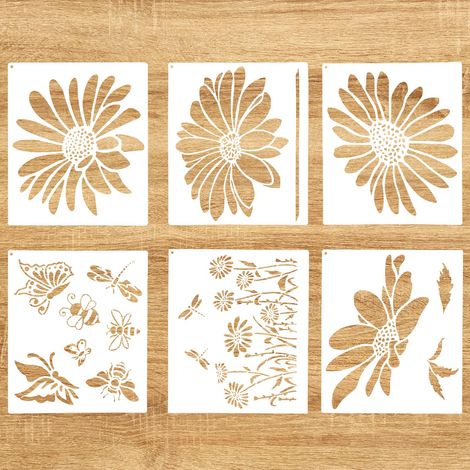 6pcs Grands Pochoirs Fleur pour Peinture, Gabarits Floraux Géants 30x35cm Pochoirs Marguerite Fleur Sauvage Insecte Papillon pour Clôture en Bois Murs de Jardin Meubles Tissu Toile Art Mural (1/5)