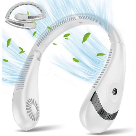 Ventilateur de cou pliable et portable, rechargeable, sans pales, 3 vitesses, pour intérieur et extérieur - Blanc (1/5)