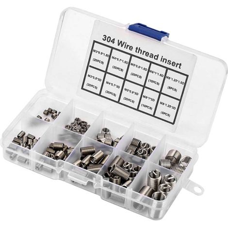 Coffret de Filets Rapportés 304 Inox M3 à M8 (150 Pièces) - Kit de Réparation et Renforcement de Filetage Endommagé en Inserts Filetés (1/5)