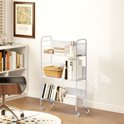 Libreria/scaffale contenitore a 3 ripiani con ruote, scaffale portagiochi per camera da letto, 69 x 26 x 108 cm, bianco