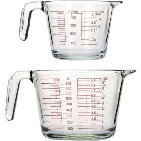 2 Pièce Verre Mesureur, Tasse à Mesurer en Verre, Verre mesureur avec graduation, Tasse Transparente à l'Échelle, Verre Doseur de Lait, pour Café, Vin, Jus, Lait (500ml, 1000ml)
