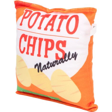 Jouet pour chien en peluche en forme de chips, avec hochet intégré, résistant aux morsures et couineur, idéal pour les chiots. Chips orange. (1/5)