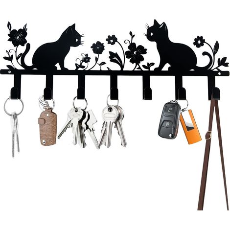 Llavero negro de pared con 7 ganchos, decorativo para pasillo, entrada, sala de estar y cocina. (1/5)