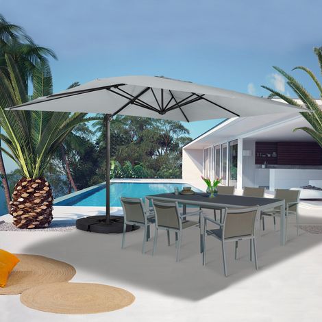360 CALVI deportado parasol giratorio gris claro 3x4 M con 4 paneles y tapa