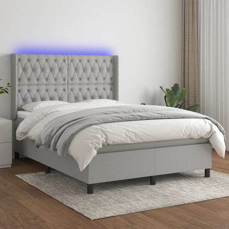 vidaXL Lit à ressort LED avec tête de lit 140 x 190 cm tissu (1/5)