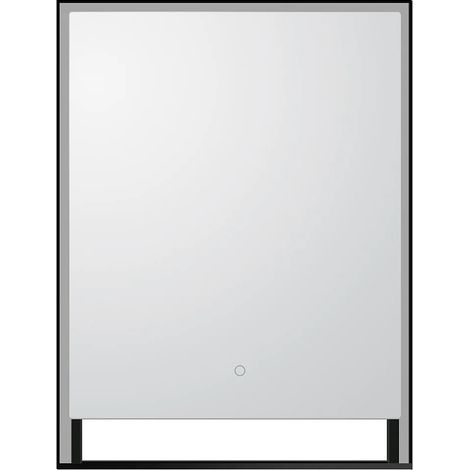 Miroir de salle de bain lumineux rectangulaire anti-buée avec étagère intégrée - Contour noir mat - 60 x 80 cm - VALONERA (1/5)