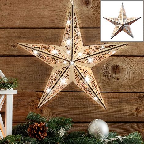 Weihnachtsstern aus Holz mit 15 LED Warmweiß (1/5)