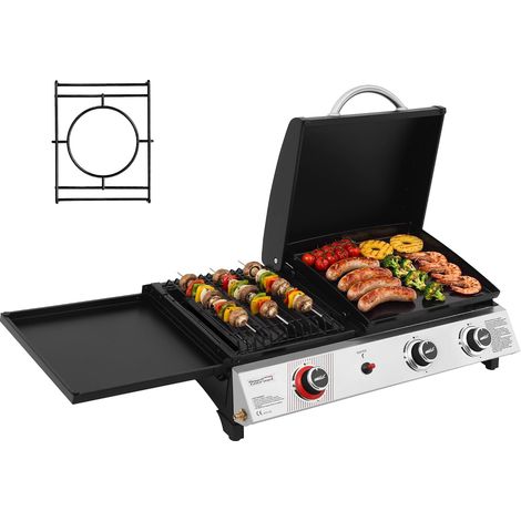 Royal Gourmet 3 Brenner Gasgrill, 3 in 1 Tischgrill mit Grillen, Braten, Kochen, Campinggrill mit Klappbare Seitenablage, Tragbarer Picknickgrill mit 8,5 kW Schwarz