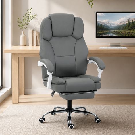 Fauteuil Bureau Confort, Chaise de Travail Pivotante en Simili Cuir Facile à Nettoyer, Dossier Inclinable, Réglable en Hauteur, Gris (1/5)
