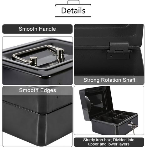 Coffre-fort portable en fer pour pièces de monnaie, mini et verrouillable, pour la maison (noir) (1/5)