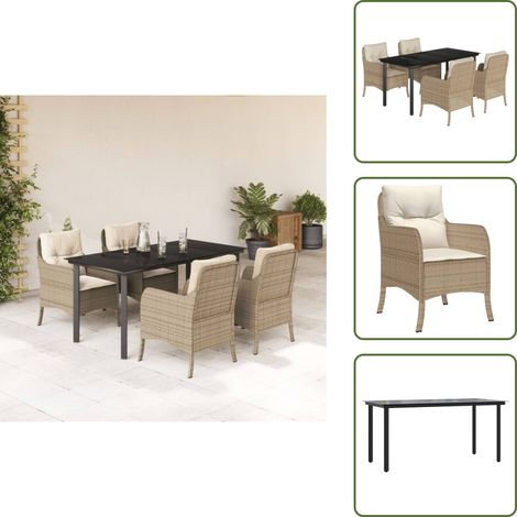 Mesa de jardín - vidaXL Set comedor de jardín 5 pzas con cojines ratán sintético beige - Ratán sintético