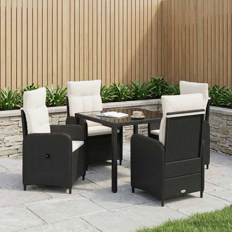 vidaXL Juego de comedor para exteriores 5 uds. Negro y Blanco Crema (1/5)